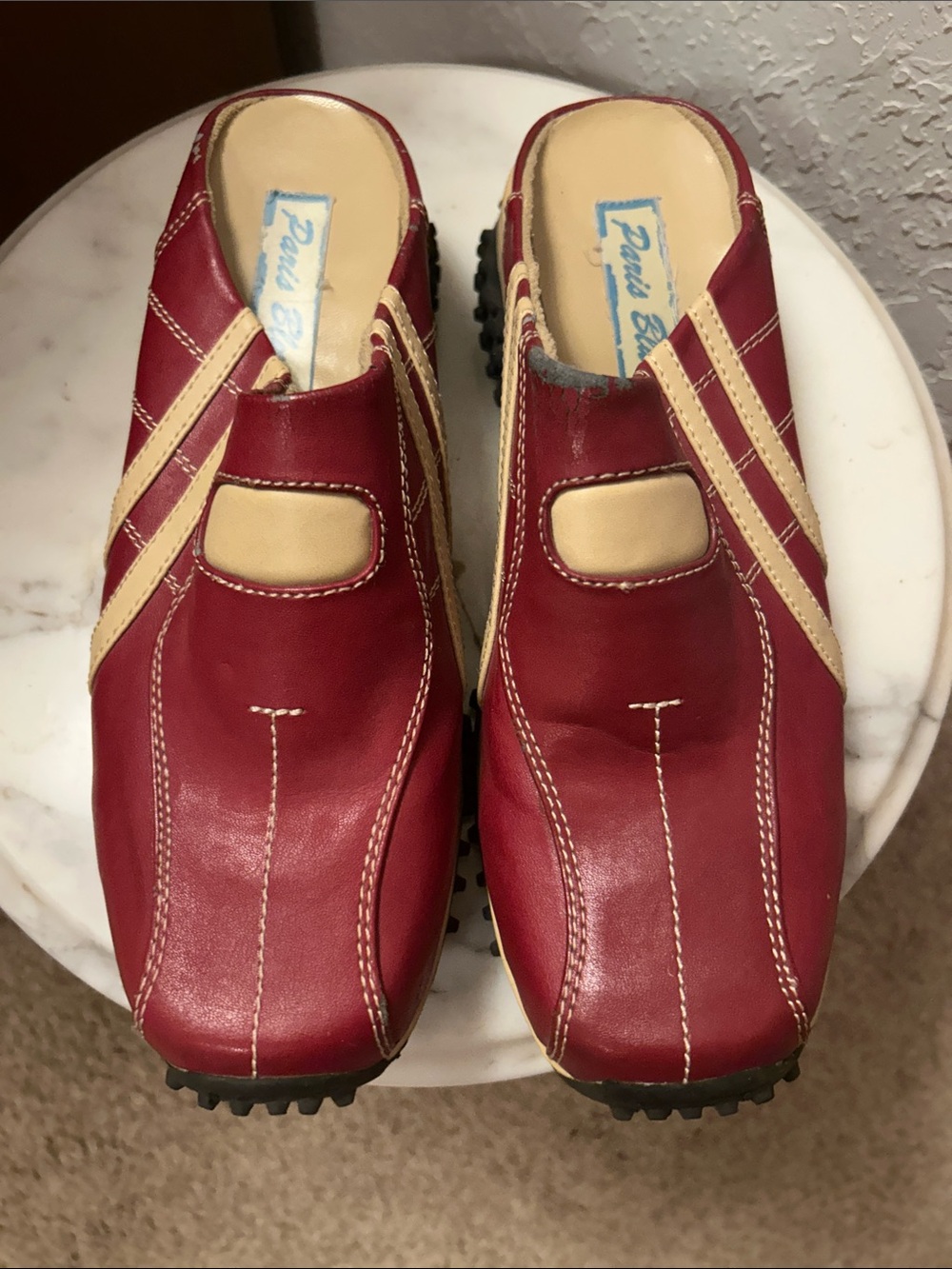 Women’s Red Slip-On Driving Clogs with Cream Trim. 10